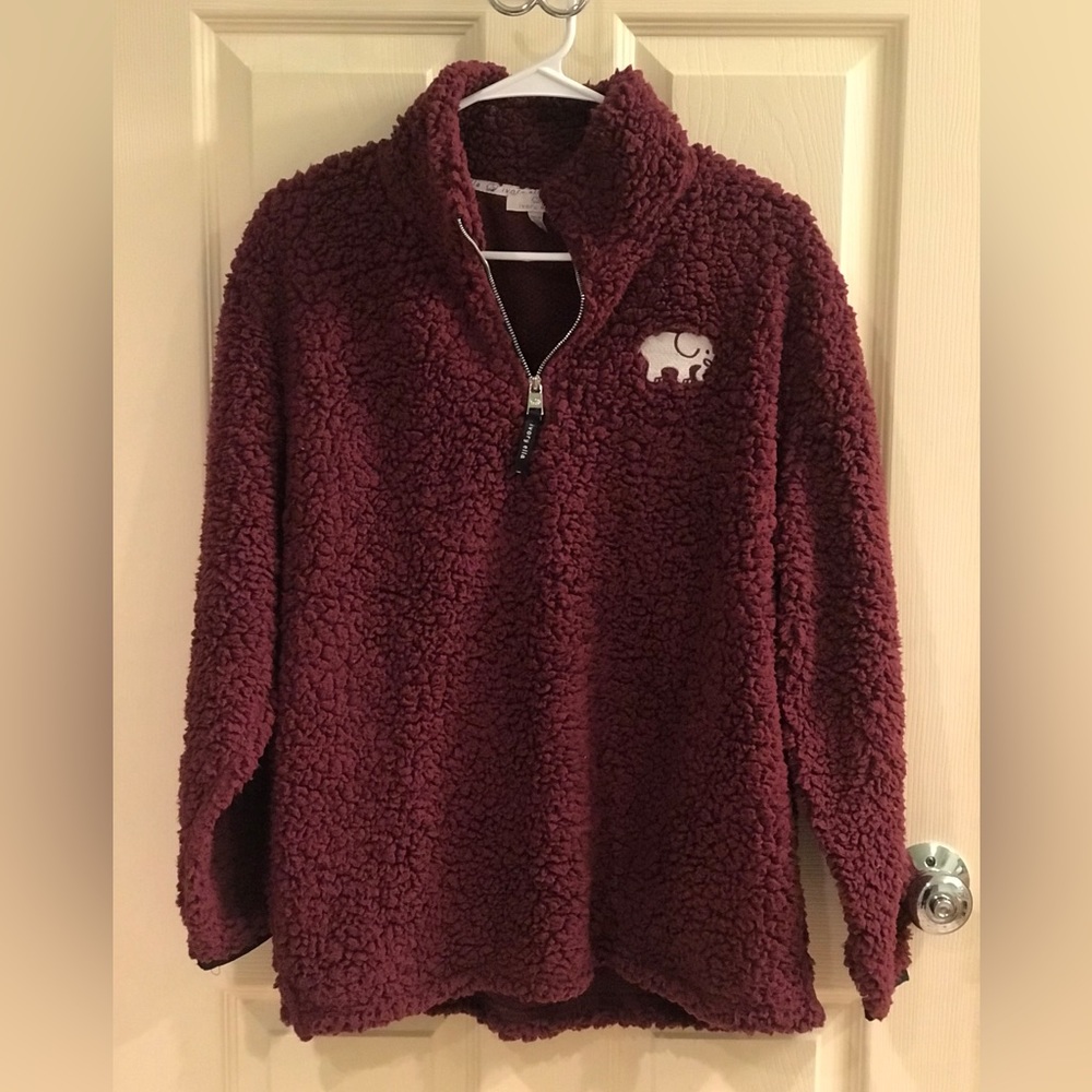Ivory Ella 1/4 zip Sherpa Burgundy Small